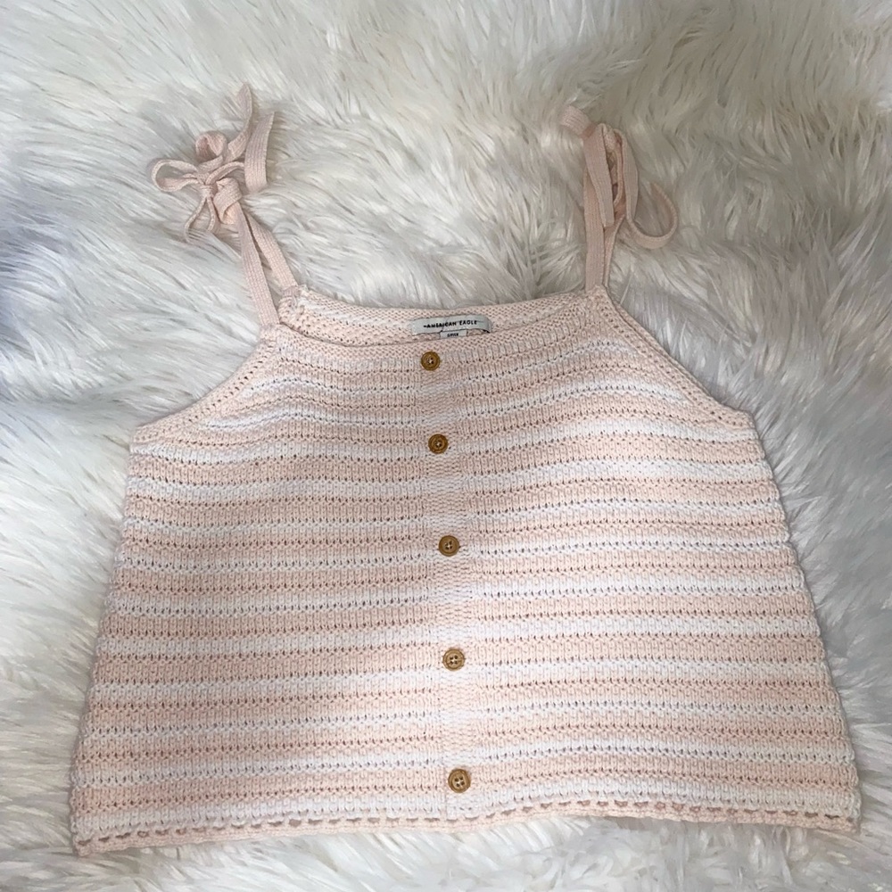 AMERICAN EAGLE CROCHET FAUX BUTTON DOWN TANK- SMALL